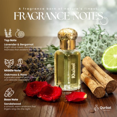 Qurbat Khaleel Attar | Luxury Perfume Oil | 12+ Hours Lasting | 6 ml Attar (Aromatic, Citrusy, Earthy, Floral & Woody)