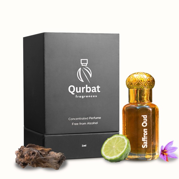 Qurbat Saffron Oud Attar | Luxury Perfume Oil | 12+ Hours Lasting | 6 ml Attar (Citrusy, Spicy & Woody)