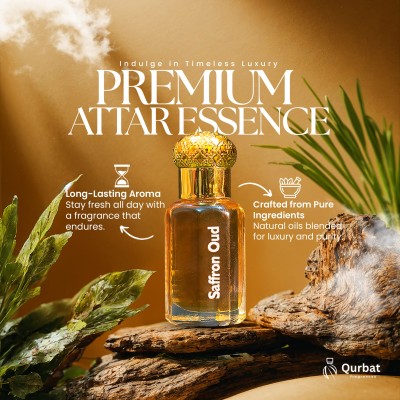 Qurbat Saffron Oud Attar | Luxury Perfume Oil | 12+ Hours Lasting | 6 ml Attar (Citrusy, Spicy & Woody)