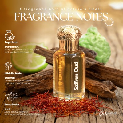 Qurbat Saffron Oud Attar | Luxury Perfume Oil | 12+ Hours Lasting | 6 ml Attar (Citrusy, Spicy & Woody)