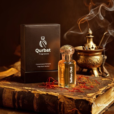 Qurbat Saffron Oud Attar | Luxury Perfume Oil | 12+ Hours Lasting | 6 ml Attar (Citrusy, Spicy & Woody)